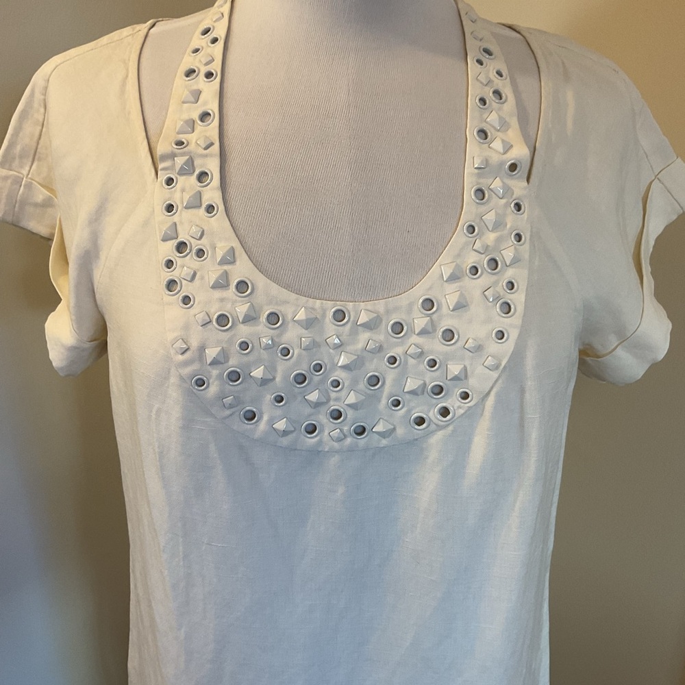 NWT Armani Exchange White Tunic with Embellishments Silk/Linen Blend Size 2 - Picture 2 of 10